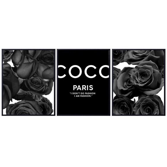 Chanel B&W Roses Picture print collection-Glam Wall Art Chic Modern black rose - Picture 6 of 6